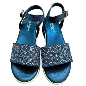 Juicy Couture Ilyza Embellished Ankle Strap Wedge Sandals - Blue & Silver logo